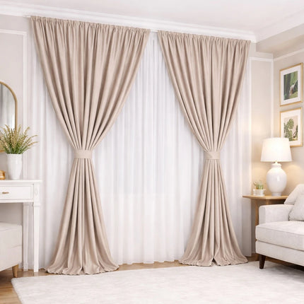 Set 2 Draperii din Catifea 80% Caffe Latte 2.7m x 3m - Gata Cusuta cu Tiv si Rejansa Cod DB11