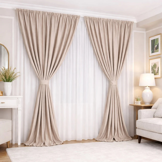 Set 2 Draperii din Catifea 80% Caffe Latte 2.7m x 3m - Gata Cusuta cu Tiv si Rejansa Cod DB11