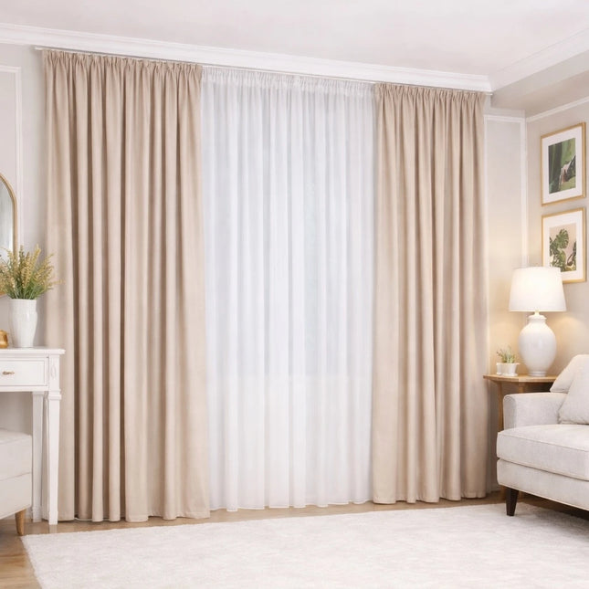 Set 2 Draperii din Catifea 80% Caffe Latte 2.7m x 3m - Gata Cusuta cu Tiv si Rejansa Cod DB11