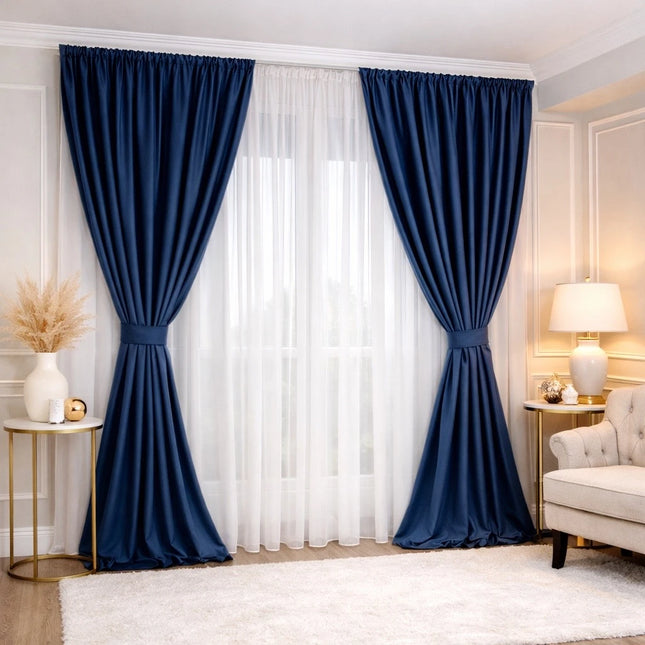 Set 2 Draperii din Catifea 80% Blackout Albastru Inchis 2.7m x 3m - Gata Cusuta cu Tiv si Rejansa Cod DB16
