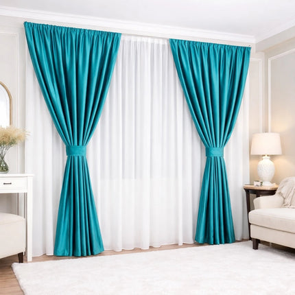 Set 2 Draperii din Catifea 80% Blackout Turcoaz 2.7m x 3m - Gata Cusuta cu Tiv si Rejansa Cod DB17