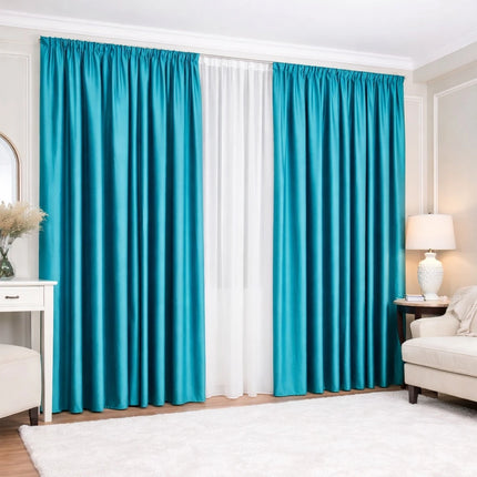 Set 2 Draperii din Catifea 80% Blackout Turcoaz 2.7m x 3m - Gata Cusuta cu Tiv si Rejansa Cod DB17