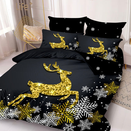 Lenjerie de Pat Dublu,Bumbac Finet 6 Piese cu Elastic,Model Crăciun - Cod ELG7