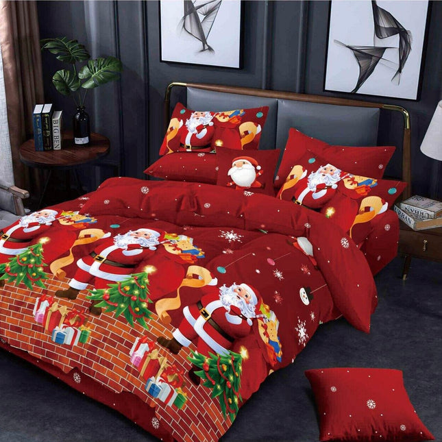 Lenjerie de Pat Dublu,Bumbac Finet 6 Piese cu Elastic,Model Crăciun - Cod ELG5