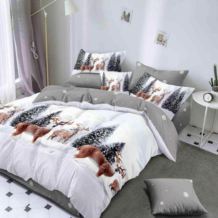 Lenjerie de Pat Dublu,Bumbac Finet 6 Piese cu Elastic,Model Crăciun - Cod ELG4