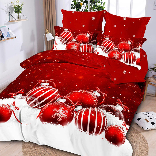 Lenjerie de Pat Dublu,Bumbac Finet 6 Piese cu Elastic,Model Crăciun - Cod ELG3