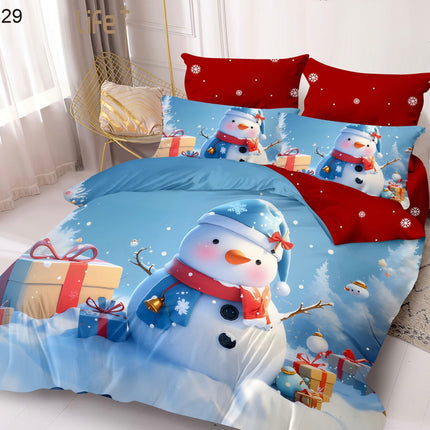 Lenjerie de Pat Dublu,Bumbac Finet 6 Piese cu Elastic,Model Crăciun - Cod ELG1