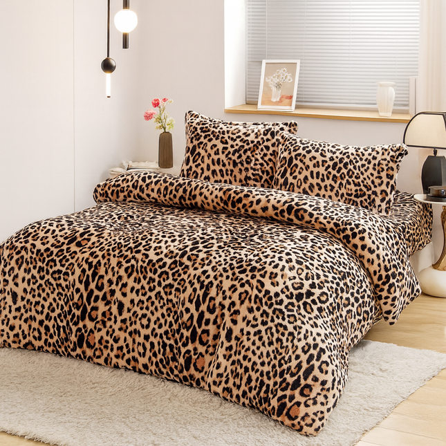 Lenjerii de Pat Dublu Cocolino Pufoasa ,Leopard Print - 4 Piese