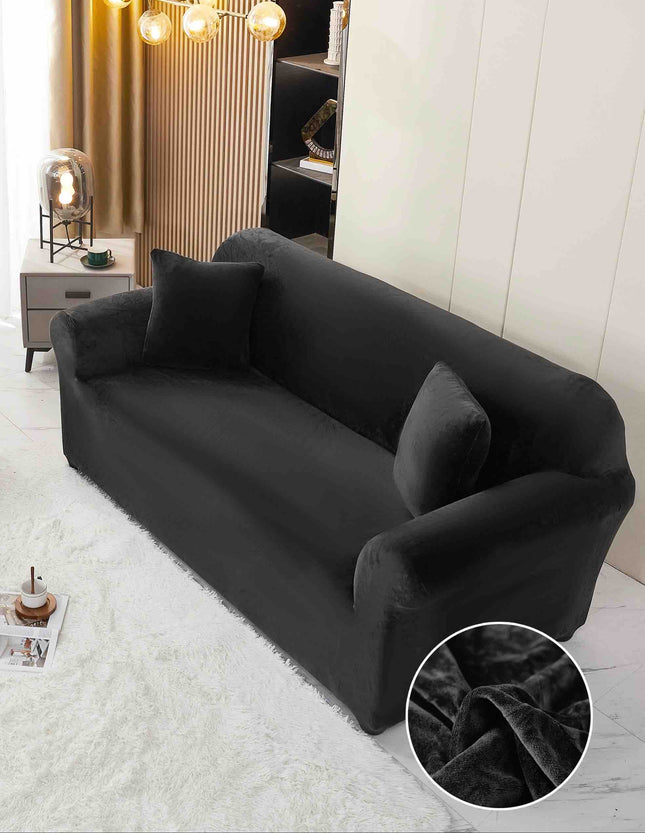 Husa Elastica Pentru Canapea din Catifea - Negru - Casa Super