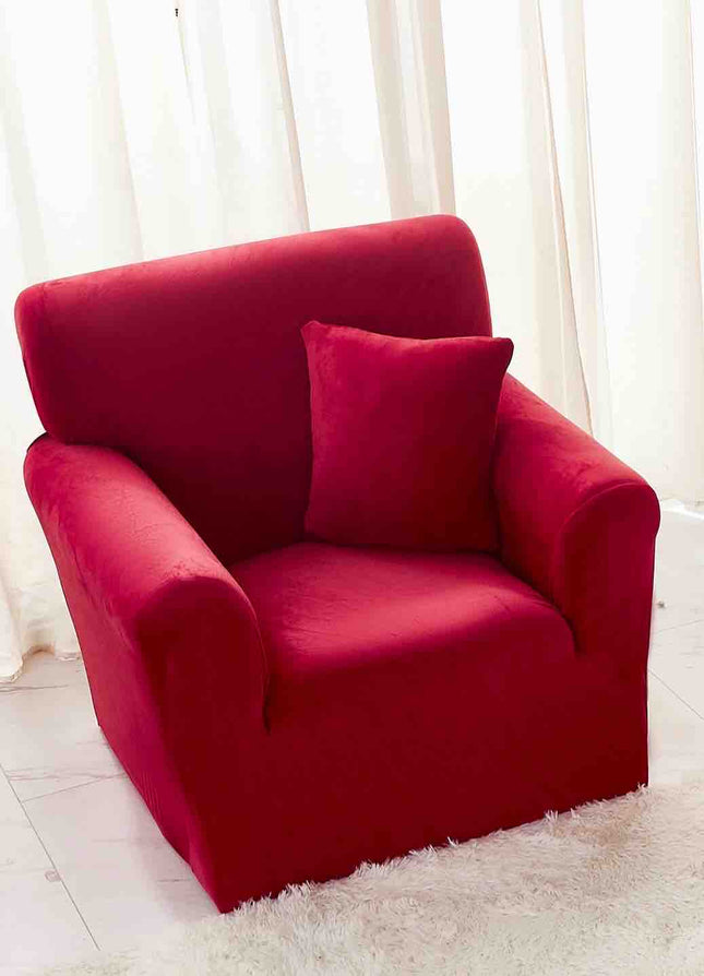 Husa Fotoliu din Catifea - cu Elastic - Rosu - Casa Super