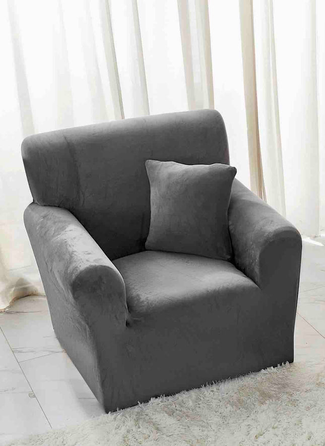 Husa Fotoliu din Catifea - cu Elastic - Gri Deschis - Casa Super