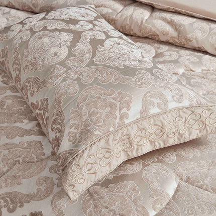 Set Exclusivist Jacquard – Lenjerie 7 Piese cu Pilota Premium si Perna Inclusa - Rose Vintage - Casa Super