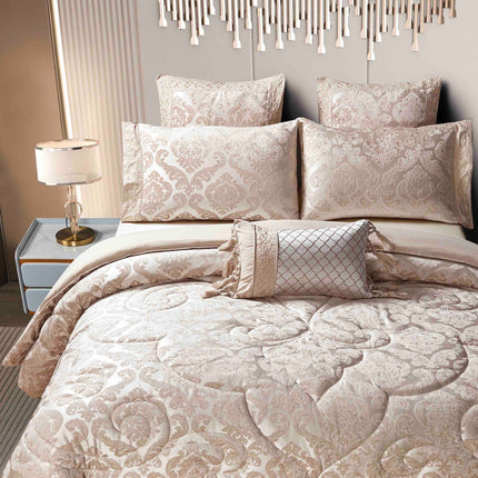 Set Exclusivist Jacquard – Lenjerie 7 Piese cu Pilota Premium si Perna Inclusa - Rose Vintage - Casa Super