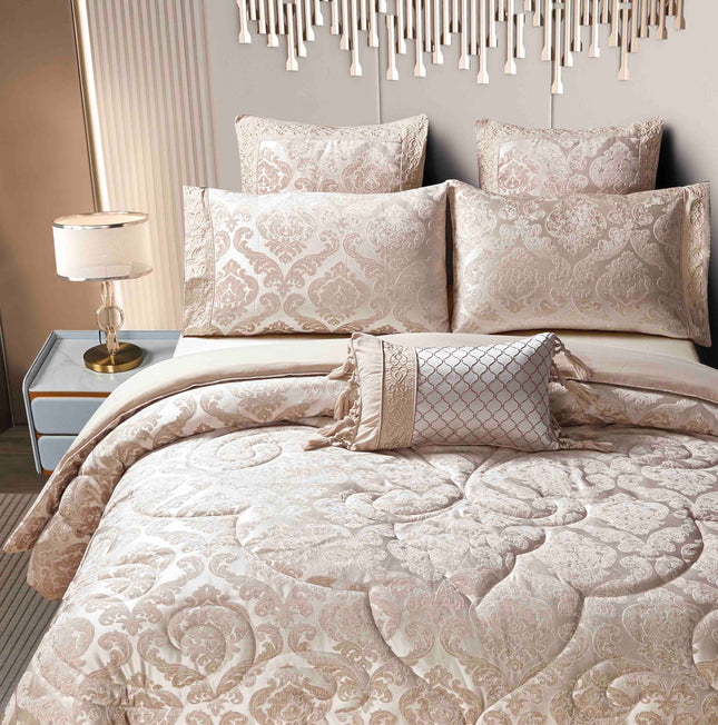 Set Exclusivist Jacquard – Lenjerie 7 Piese cu Pilota Premium si Perna Inclusa - Rose Vintage - Casa Super