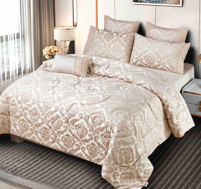 Set Exclusivist Jacquard – Lenjerie 7 Piese cu Pilota Premium si Perna Inclusa - Rose Vintage - Casa Super