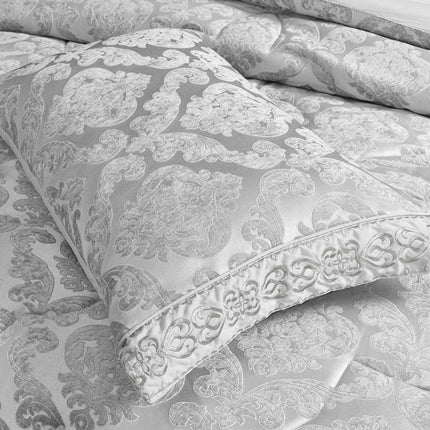 Set Exclusivist Jacquard – Lenjerie 7 Piese cu Pilota Premium si Perna Inclusa - Gri Perlat - Casa Super