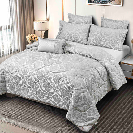 Set Exclusivist Jacquard – Lenjerie 7 Piese cu Pilota Premium si Perna Inclusa - Gri Perlat - Casa Super