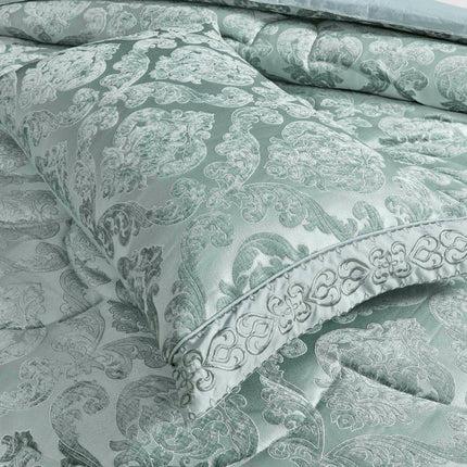 Set Exclusivist Jacquard – Lenjerie 7 Piese cu Pilota Premium si Perna Inclusa - Verde Seren Imperial - Casa Super