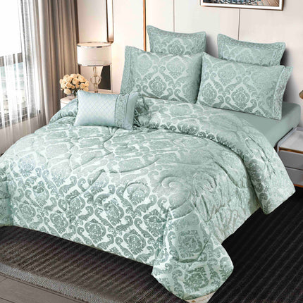 Set Exclusivist Jacquard – Lenjerie 7 Piese cu Pilota Premium si Perna Inclusa - Verde Seren Imperial - Casa Super