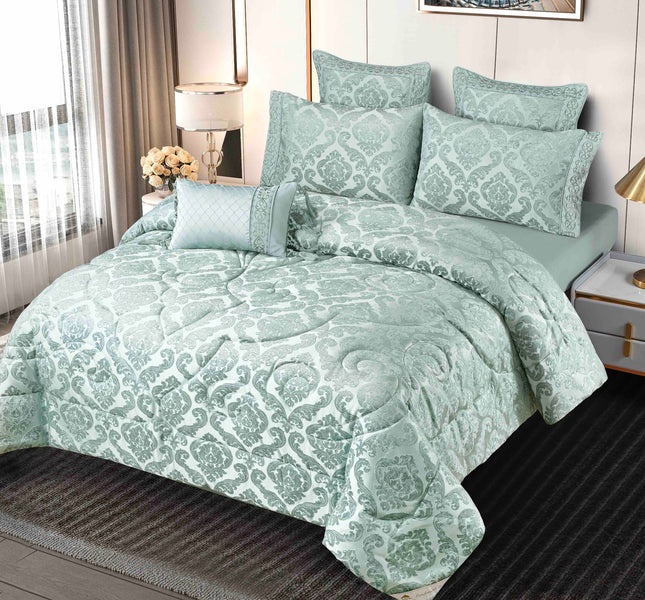 Set Exclusivist Jacquard – Lenjerie 7 Piese cu Pilota Premium si Perna Inclusa - Verde Seren Imperial - Casa Super
