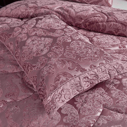 Set Exclusivist Jacquard – Lenjerie 7 Piese cu Pilota Premium si Perna Inclusa - Roz Antic Opulent - Casa Super