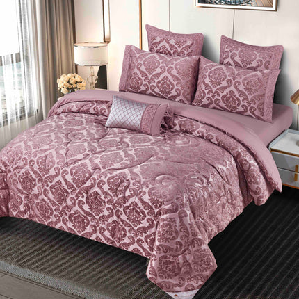 Set Exclusivist Jacquard – Lenjerie 7 Piese cu Pilota Premium si Perna Inclusa - Roz Antic Opulent - Casa Super