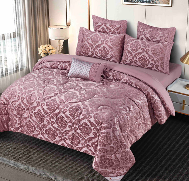 Set Exclusivist Jacquard – Lenjerie 7 Piese cu Pilota Premium si Perna Inclusa - Roz Antic Opulent - Casa Super