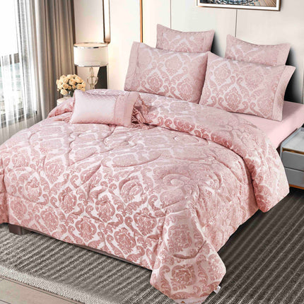 Set Exclusivist Jacquard – Lenjerie 7 Piese cu Pilota Premium si Perna Inclusa -Roz Perlat - Casa Super