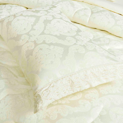 Set Exclusivist Jacquard – Lenjerie 7 Piese cu Pilota Premium si Perna Inclusa - Crem Ivory - Casa Super