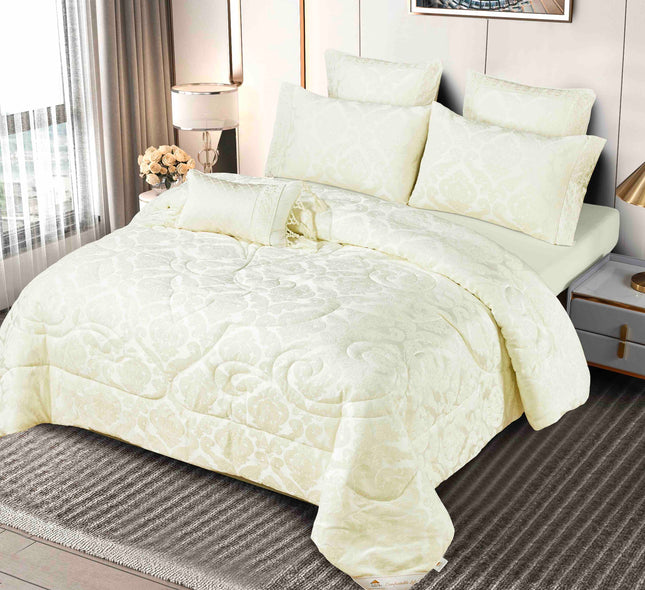 Set Exclusivist Jacquard – Lenjerie 7 Piese cu Pilota Premium si Perna Inclusa - Crem Ivory - Casa Super