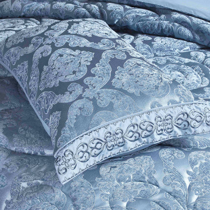 Set Exclusivist Jacquard – Lenjerie 7 Piese cu Pilota Premium si Perna Inclusa - Albastru Regal - Casa Super