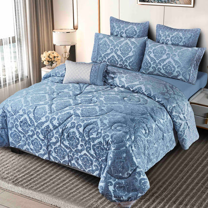 Set Exclusivist Jacquard – Lenjerie 7 Piese cu Pilota Premium si Perna Inclusa - Albastru Regal - Casa Super
