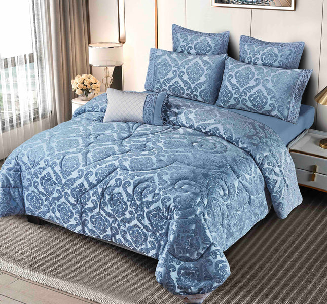 Set Exclusivist Jacquard – Lenjerie 7 Piese cu Pilota Premium si Perna Inclusa - Albastru Regal - Casa Super