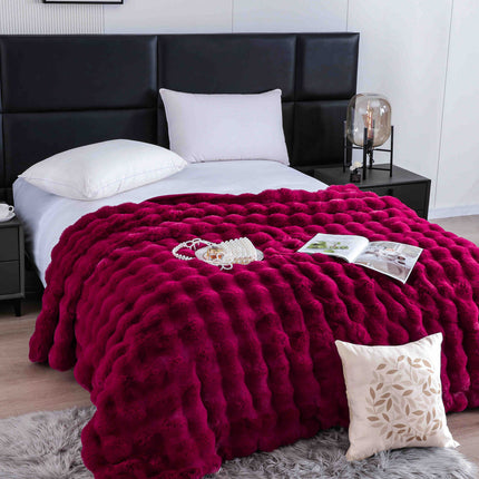 Patura Premium Din Blanita Artificiala de Iepure Cu fermoar 200x230 cm - Bordo Rubin - Casa Super