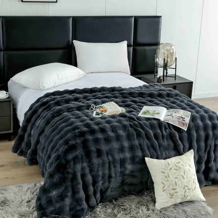 Patura Premium Din Blanita Artificiala de Iepure Cu fermoar 200x230 cm -Gri Inchis - Casa Super