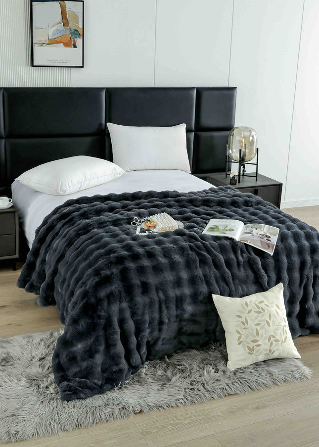 Patura Premium Din Blanita Artificiala de Iepure Cu fermoar 200x230 cm -Gri Inchis - Casa Super