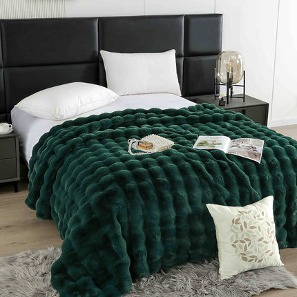 Patura Premium Din Blanita Artificiala de Iepure Cu fermoar 200x230 cm -Verde Smarald - Casa Super