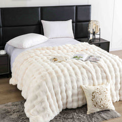 Patura Premium Din Blanita Artificiala de Iepure Cu fermoar 200x230 cm -Crem Perlat - Casa Super
