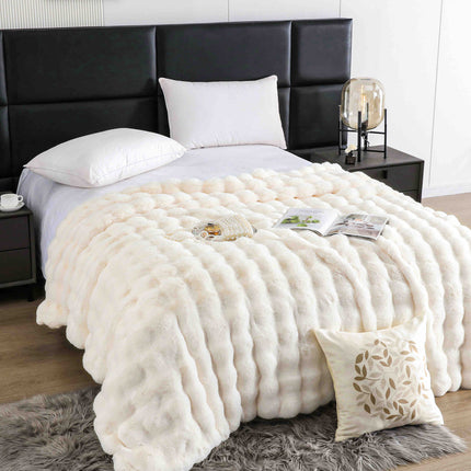 Patura Premium Din Blanita Artificiala de Iepure Cu fermoar 200x230 cm -Crem Perlat - Casa Super