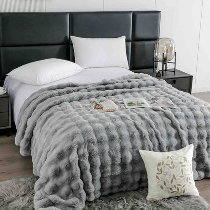 Patura Premium Din Blanita Artificiala de Iepure Cu fermoar 200x230 cm - Gri - Casa Super