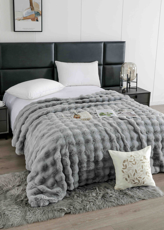 Patura Premium Din Blanita Artificiala de Iepure Cu fermoar 200x230 cm - Gri - Casa Super
