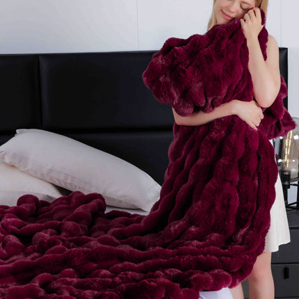Patura Premium Din Blanita Artificiala de Iepure Cu fermoar 200x230 cm - Bordo Rubin - Casa Super