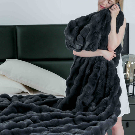 Patura Premium Din Blanita Artificiala de Iepure Cu fermoar 200x230 cm -Gri Inchis - Casa Super