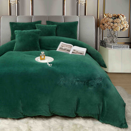 Lenjerie Pat Dublu 6 piese Blana Iepure Fir Scurt - Verde Smarald - Casa Super