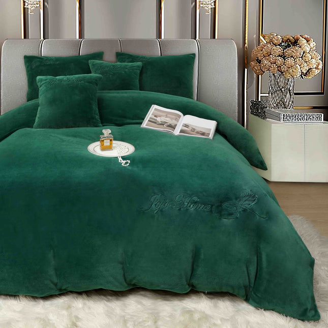 Lenjerie Pat Dublu 6 piese Blana Iepure Fir Scurt - Verde Smarald - Casa Super