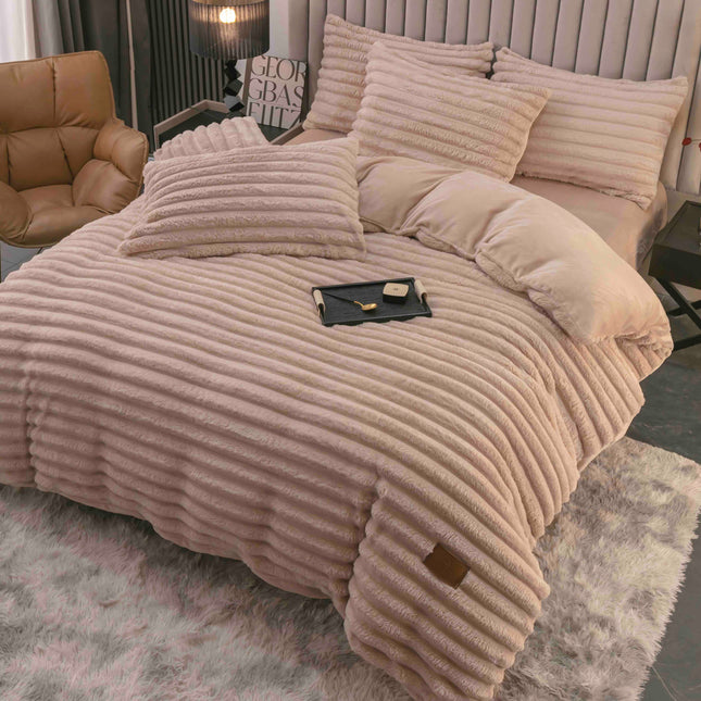 Set Lenjerie de Pat 4 Piese Cocolino - Moale, Călduros și Elegant - Bej Sofisticat - Casa Super