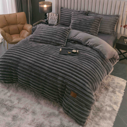Set Lenjerie de Pat 4 Piese Cocolino - Moale, Călduros și Elegant - Gri Vulcanic - Casa Super