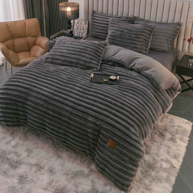 Set Lenjerie de Pat 4 Piese Cocolino - Moale, Călduros și Elegant - Gri Vulcanic - Casa Super