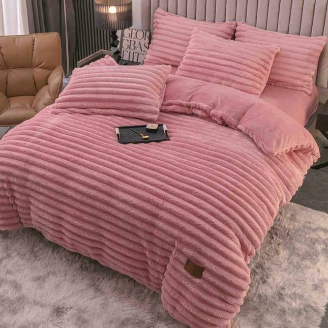 Set Lenjerie de Pat 4 Piese Cocolino - Moale, Călduros și Elegant - Roz Pastel - Casa Super