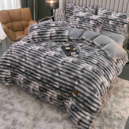 Set Lenjerie de Pat 4 Piese Cocolino - Moale, Călduros și Elegant - Gri Marmorat - Casa Super